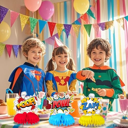 10 Pcs Hero Themed Honeycomb Centerpieces for Superhero Birthday Parties