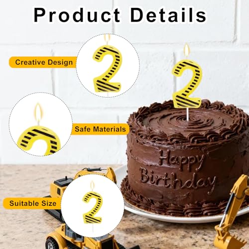 Construction Theme Birthday Candle - Black & Yellow Number 2