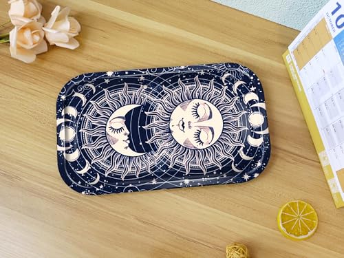MATIHOOS Blue Metal Serving Tray 11x7 Inch Curved Edges Minimalist Design