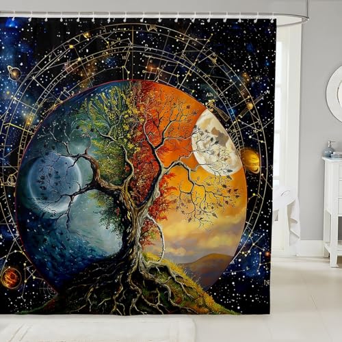 Feelyou Tree of Life Shower Curtain, Orange and Blue, 72 x 72 Inch