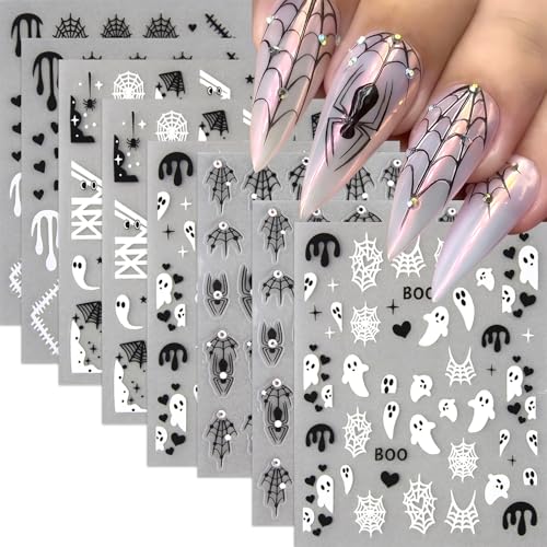 8 Sheets Halloween Spider Nail Art Stickers Self-Adhesive Ghost Decals