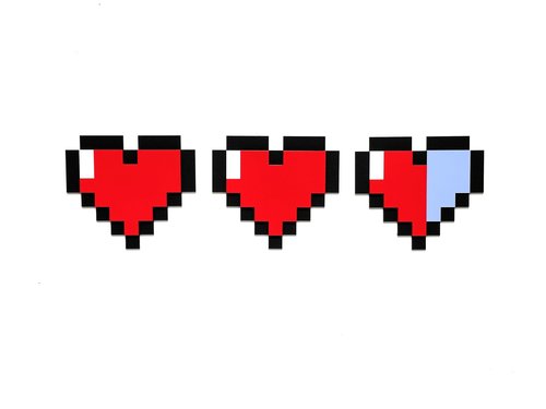 Kubik Letters Game Room Decor – Cool Gaming Stuff, Gamer Gifts for Boys & Men, Retro Wall Sign with Adhesive Tapes, Inspired by Classic Pixel 8-Bit and Block-Building Video Games – 2.5 Hearts