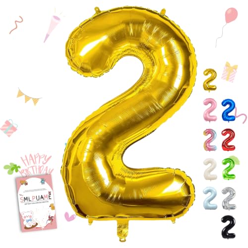 40 Inch Gold Number 2 Balloon for 2nd Birthday Decoration