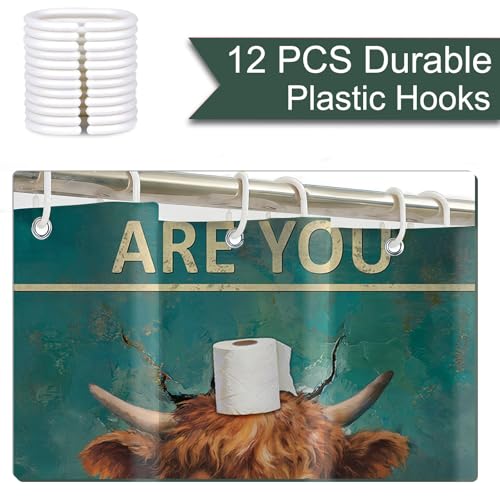 Funny Highland Cow Shower Curtain 72"x72" - Waterproof Farmhouse Decor