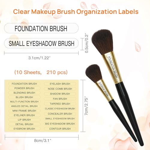 HVSWLY 210 Pcs Waterproof Makeup Brush Name Labels Clear Self-Adhesive