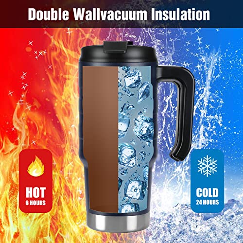 HAUSHOF 24 oz Stainless Steel Travel Mug with Handle - Insulated & Leak-Proof, BPA Free (Navy Blue)