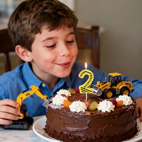 Construction Theme Birthday Candle - Black & Yellow Number 2