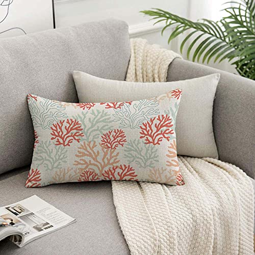 TKS MITLAN Tropical Coral Pillow Covers 12x20 Inch Faux Linen