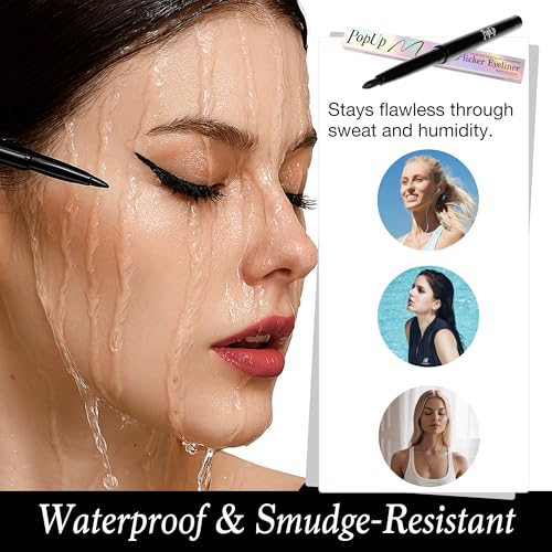 PopUp Waterproof Gel Eyeliner Pencil - Long-Lasting Smudge-Proof Black