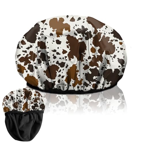 Deokke Luxury Terry Lined Waterproof Shower Cap - Cowhide Print