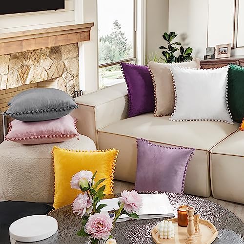 Deconovo Velvet Pom Pom Throw Pillow Covers - Dark Green, 16x16