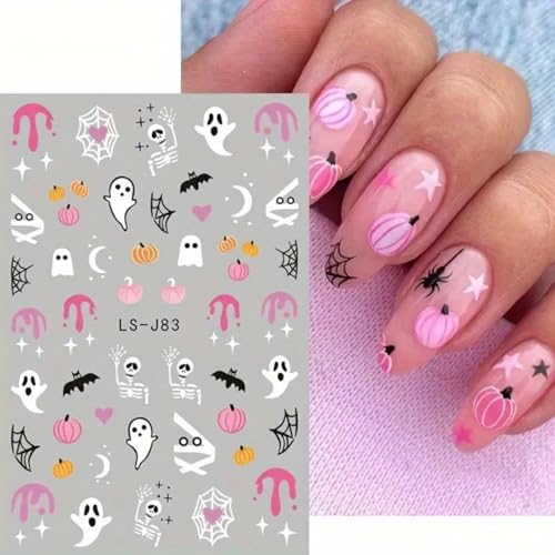 Halloween Nail Art Stickers - 6 Sheets 3D Self-Adhesive Ghost Pumpkin Decals