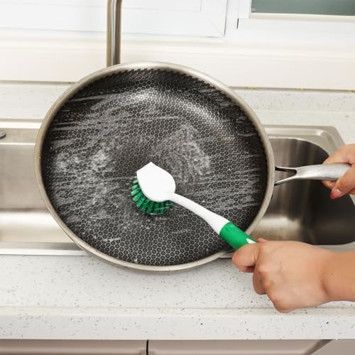 HileSwan Dish Brush with Built-in Scraper, 2 Pack Green Scrub Brushes