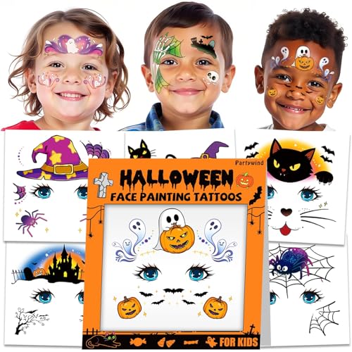 Partywind Halloween Temporary Face Tattoos for Kids 12 Sheets