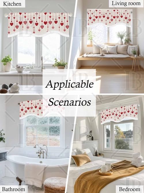 Scalloped Red Stripe Valance Curtain with Tassels - 54x18in