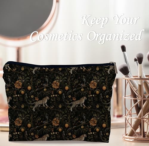 Tropical Gothic Leopard Makeup Bag Dark Academia Cosmetic Pouch