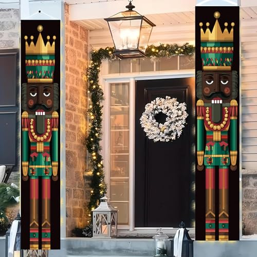 BlissYard Black Nutcracker Christmas Door Banner - 12x71 Inch Holiday Porch Decor