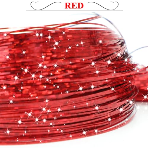 Red Hair Tinsel Kit with Tools & 1200 Strands Heat Resistant Fairy Glitter Extensions