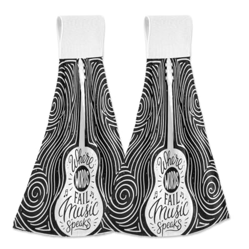 Music Is Life Kitchen Hand Towels with Hanging Loop - 2 Piece Set
