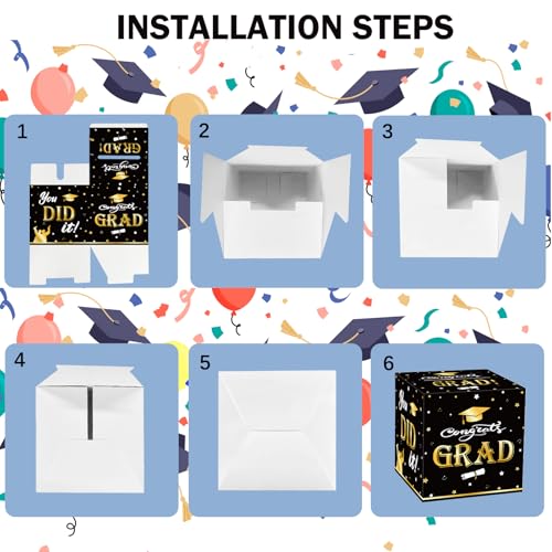 2026 Graduation Card Box - Foldable Black & Gold Gift Holder