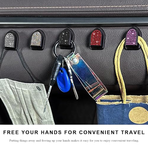 ZNDAW Black Rhinestone Car Mini Hooks - 4 PCS Adhesive Hangers for Storage