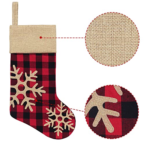 Rustic Christmas Stockings 4 Pack - 18 Inch Red Black Buffalo Plaid Holiday Decor