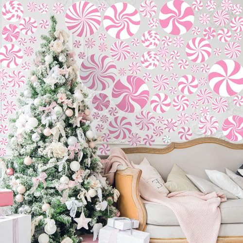 Pink Peppermint Candy Wall Decals - Christmas Xmas Decor Set of 6 Sheets