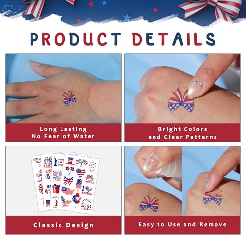 Memgift 240 PCS 4th of July Temporary Tattoos Patriotic Party Favors