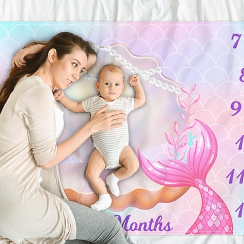 Cute Mermaid Baby Milestone Blanket - 60" x 40" Photography Backdrop
