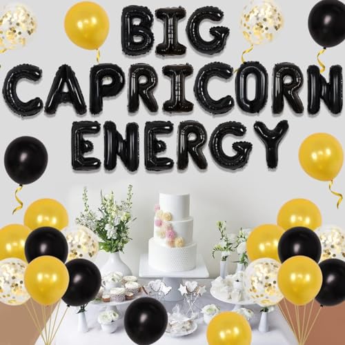 Capricorn Birthday Party Decorations & Balloon Banner Set in Black and Gold