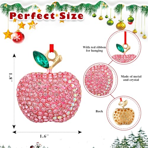 Personalized Pink Apple Christmas Ornament with Rhinestones