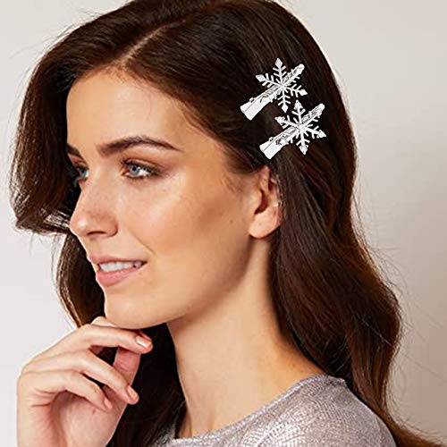 Crystal Snowflake Hair Clips Silver Rhinestone Winter Barrettes 6PCS