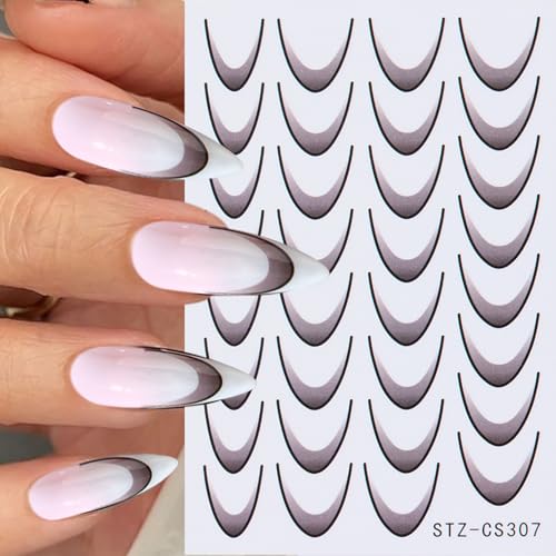 French Colorful Nail Art Stickers 3D Self-Adhesive Decals 6 Sheets