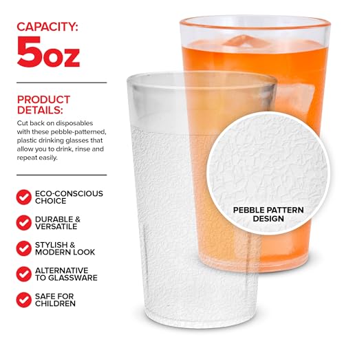 Stock Your Home 5 oz Reusable Plastic Juice Glasses - 12 Pack Pebbled Tumblers