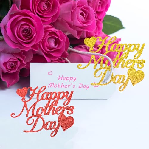 Happy Mother's Day Glitter Cake Topper Set - Red Party Decor