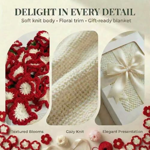 Red Carnation Crochet Flower Bouquet Blanket - Handmade Knitted Throw