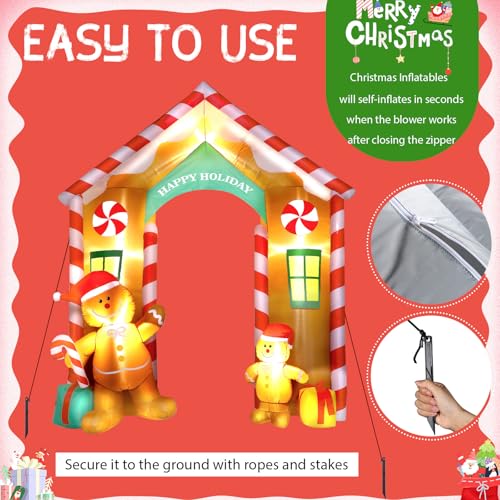 Christmas Inflatable Arch with Gingerbread Man and LED Lights for Outdoor Decor