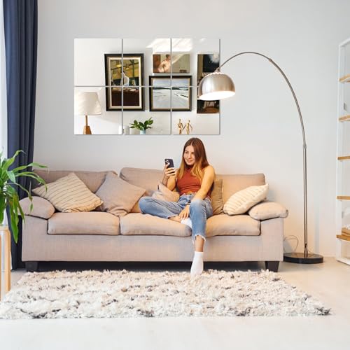 Abyssaly 4-Pack Acrylic Mirror Tiles, 7.87" x 7.87" Self-Adhesive Wall Mirrors