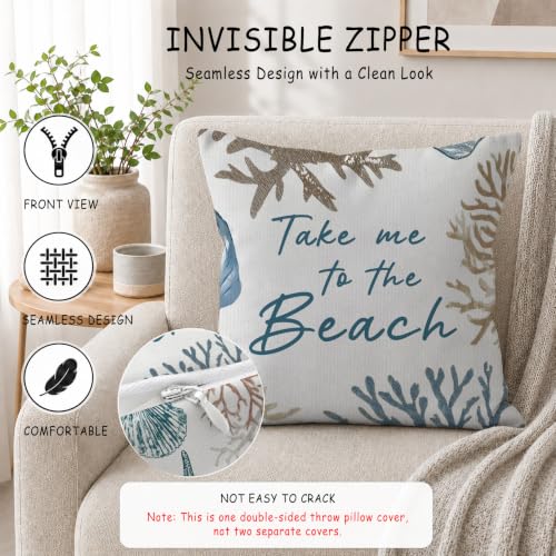 Coastal Beach Starfish & Seashell Throw Pillow Cover 18x18, Beach B Design