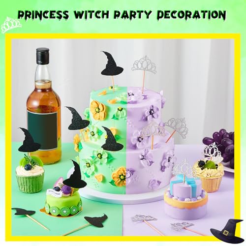 Witch Hat & Crown Cupcake Toppers - 24 Pcs Halloween Party Decor
