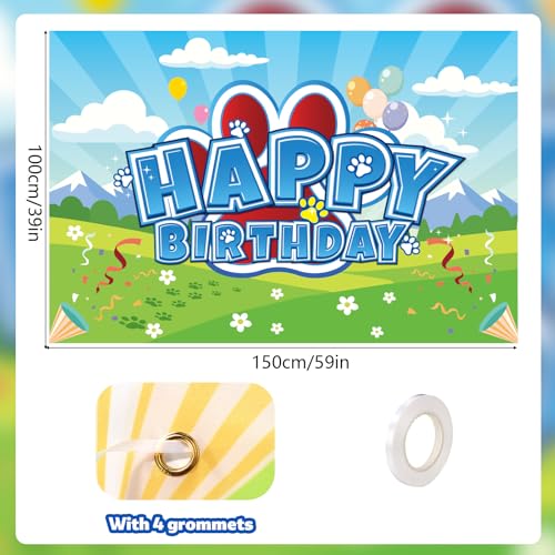 Cartoon Paw Print Birthday Backdrop - 59x39 Inch Polyester Banner