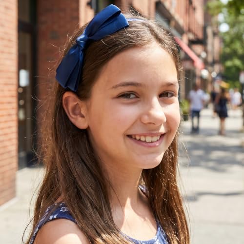 Navy Blue Bow Headband and Hair Clips Set for School Uniforms