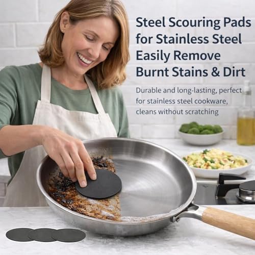 Steel Sponge for Stainless Steel Pans and Cookware (3 Pack)