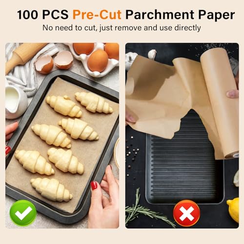 100PCS Unbleached Parchment Paper Sheets, 9x13 Inches - Non-Stick Baking Sheets for Air Fryer & Oven