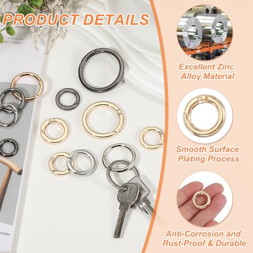 PATIKIL Metal Spring O Rings Round Clips Snap Buckle Clasps for DIY Crafts