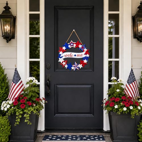 Patriotic Wooden 4th of July Door Sign - 12x12 Inch Star Decor