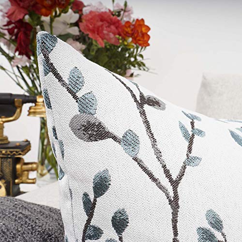 Teal Leaf Jacquard Decorative Throw Pillow Cover, 12x20 inches