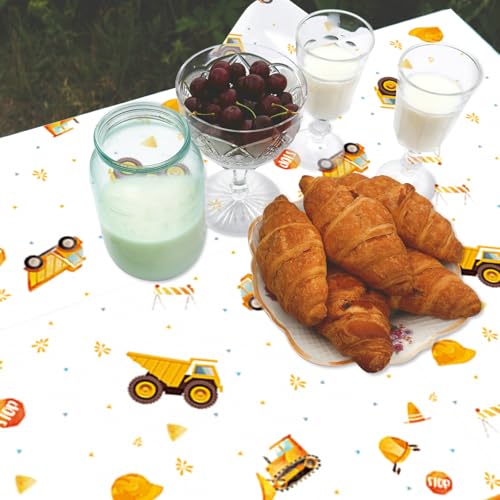 BOXOB Construction Tablecloths, 54x108 Inch Plastic Party Covers 2pcs