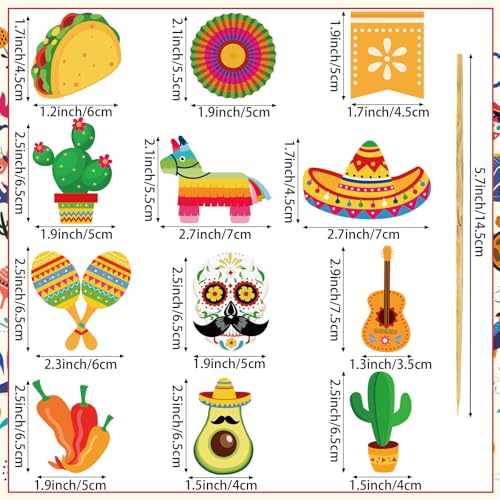 Mexican Fiesta Cupcake Toppers - 48 Pcs Cinco de Mayo Party Decorations