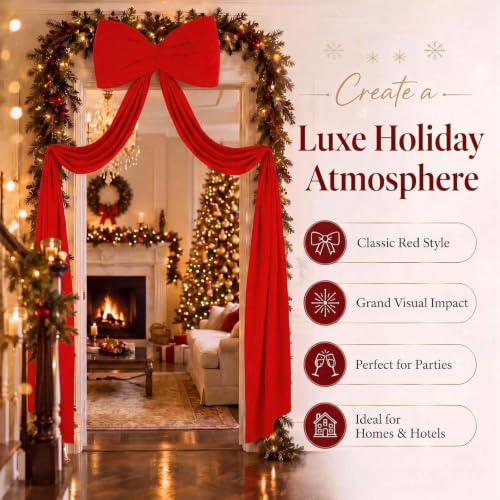 Giant Red Velvet Christmas Bow for Indoor Outdoor Decor - 6.6ft Streamers